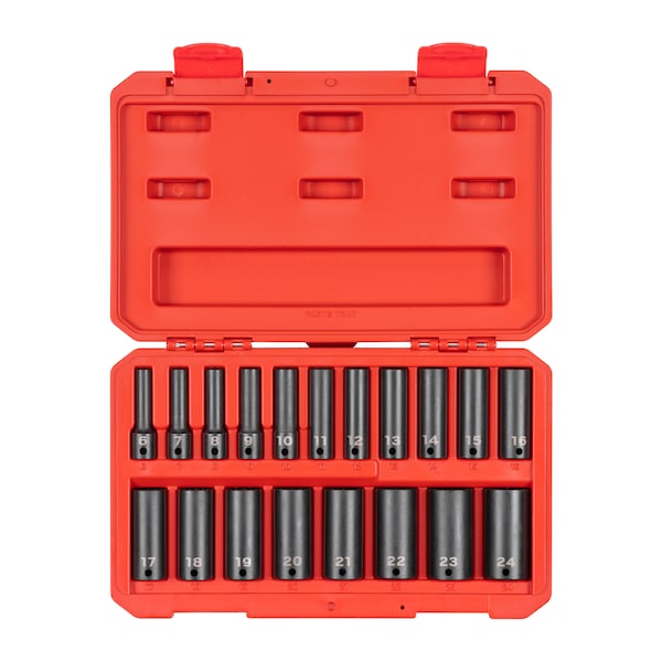 3/8 Inch Drive Deep 12-Point Impact Socket Set, 19-Piece (6 - 24 mm)